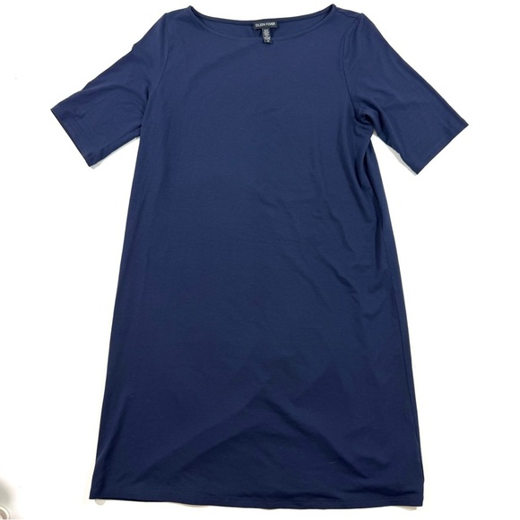 Eileen Fisher Jersey Knit Dress Wide Neck Size Small Blue - Picture 1 of 6